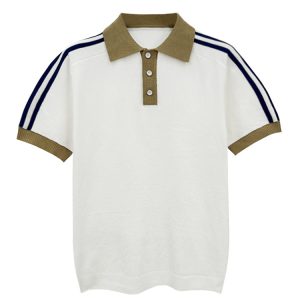 British retro youth handsome lapel short sleeve t-shirt summer fashion color-block striped slim knit polo shirt men – Image 5