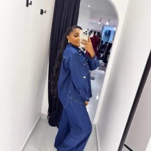 Foreign trade European and American women's clothing Amazon cross-border new lapel pocket cardigan long sleeve top straight leg trouser set – Image 3
