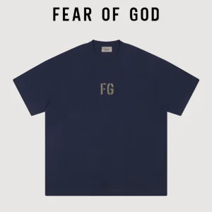 FEAR OF GOD RICH FG FLOCK LETTER T-SHIRT MEN'S AND WOMEN'S LOOSE ESSENTIALS COTTON SHORT SLEEVE FOG TIDE – Image 3