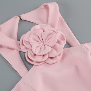 Fashion Internet celebrity photography party dress set top halterneck decoration flower temperament women's short skirt two-piece set – Image 4