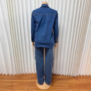 European and American women's clothing Amazon cross-border new loose lapel cardigan long-sleeved top straight trousers pocket set – Image 4