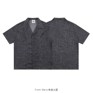 From Mars Empty Pop Simple Short Sleeve Shirt Cuban Collar Loose Casual Versatile Cardigan BF – Image 3