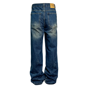 Down minority Summer Washed Moss Cracked Jeans Niche design dark blue distressed trousers – Image 5
