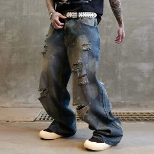 Zhigu 2025 new American retro beggar tide brand autumn and winter wasteland jeans are dirty and cut – Image 3