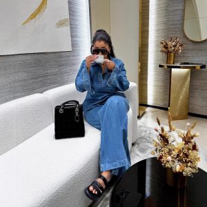 Cross-border European and American new women's denim suit, long-sleeved lapel pocket top, lace-up straight pants two-piece set – Image 4