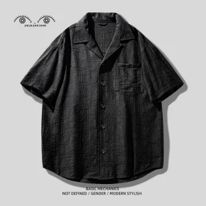 Italian haute couture non-iron texture ice silk thin short sleeve shirt men's summer loose American casual shirt men – Image 3