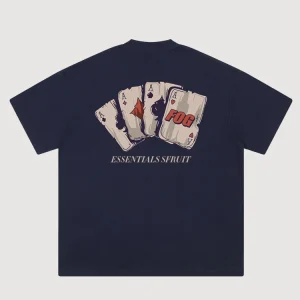 ESSENTIALS Playing Cards Short Sleeve American High Street Vintage T-Shirt Men's and Women's Cotton Couple Loose Half Sleeve Tide FOG – Image 3
