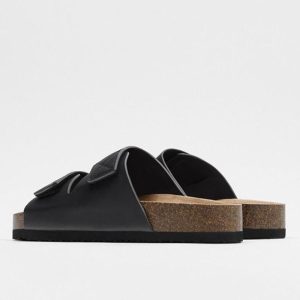 ZARZCXY Men's Shoes Black Velcro Leather Slippers Casual Flat Flip Flops Men's Sandals Beach Shoes – Image 3