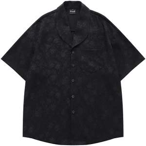 From Mars Dark Rose New Chinese Design Pattern Short Sleeve Shirt Men's and Women's Loose Casual Shirt – Image 5