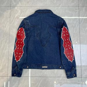 25 DESERTPLANTS Scarlet Leather Cross Lapel Denim Jacket Cardigan Jacket Unisex – Image 3