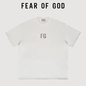 FEAR OF GOD RICH FG FLOCK LETTER T-SHIRT MEN'S AND WOMEN'S LOOSE ESSENTIALS COTTON SHORT SLEEVE FOG TIDE – Image 4