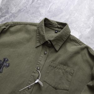 Patchwork embroidered shirt jacket loose fit European and American fashion brand shirt fog high street metal button trend – Image 5