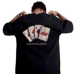 ESSENTIALS Playing Cards Short Sleeve American High Street Vintage T-Shirt Men's and Women's Cotton Couple Loose Half Sleeve Tide FOG – Image 7