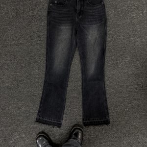 Down minority cleanfit black tassel 507 fit jeans Vintage washed distressed trousers – Image 3