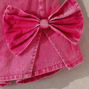 2025 Hot Sale Girls Three-dimensional Bow Top Heavy Industry Denim Wash Cupreme Set of Two Pieces – Image 5