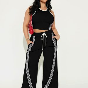 F6026 European and American cross-border women's fashion casual vest and side striped sports trousers two-piece set – Image 4