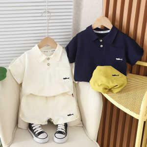 Baby clothes summer new korean casual sports short sleeve polo shirt set one-year-old boy handsome children's clothes – Image 4