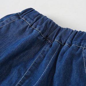 Boys t-shirt short sleeve denim shorts set summer dress 2024 new children's half sleeve striped top tide kids – Image 3