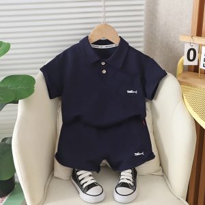 Baby clothes summer new korean casual sports short sleeve polo shirt set one-year-old boy handsome children's clothes – Image 3