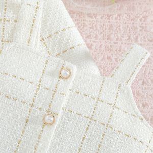 European style little fragrance girl suspender suit lapel long sleeve jacket plaid children's autumn french two-piece dress – Image 4