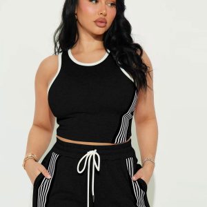 F6026 European and American cross-border women's fashion casual vest and side striped sports trousers two-piece set – Image 5
