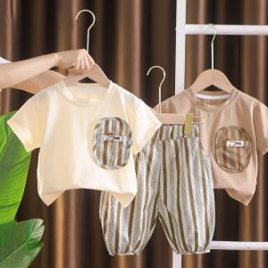 Baby clothes, summer thin cotton casual short-sleeved shorts, one-year-old boy baby Korean version of super foreign children's clothes – Image 3