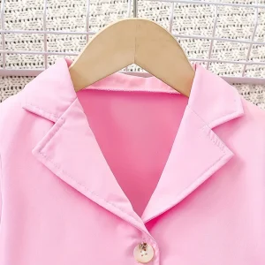 Cross-border European style girl's suit, sleeveless floral halterneck jumpsuit, pink blazer, children's two-piece suit – Image 3
