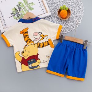 Baby clothes summer thin cotton cartoon split set six seven eight nine ten months 1 year old boy and woman baby summer dress – Image 3
