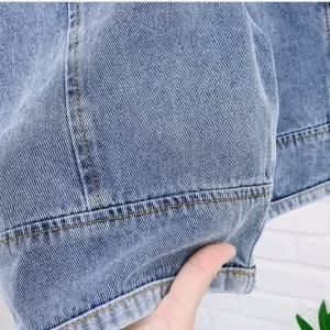 Baby clothes spring and autumn Korean version of fashionable foreign denim bib pants split set one-year-old baby girl spring clothes tide – Image 5