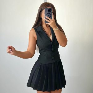 Africa spring summer new European and American suits women's sleeveless suits, vests, pleated skirts, skirts, commuting two-piece suits – Image 3