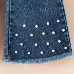 New Autumn Cross-border Baby Lapel Shirt, Denim Vest, Beaded Beaded Denim Flared Pants Three-Piece Set – Image 5
