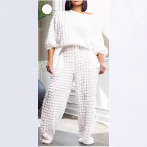 European and American women's clothing AliExpress cross-border hot new casual loose crewneck long-sleeved top straight trouser set – Image 3