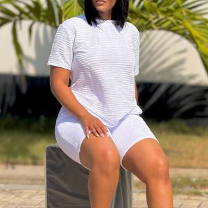 D3332 European and American fashion casual suit women's 2025 summer new loose solid color short sleeve top shorts shorts two-piece set – Image 3