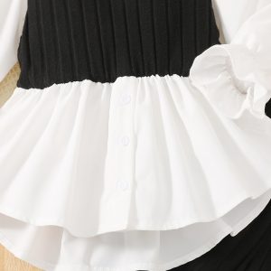 Foreign trade girl suit, lace knitted vest, stitched shirt, small fragrance long-sleeved top, knitted pants, children's two-piece set – Image 4