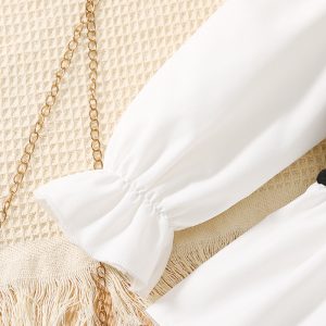 Foreign trade girl suit, lace knitted vest, stitched shirt, small fragrance long-sleeved top, knitted pants, children's two-piece set – Image 3