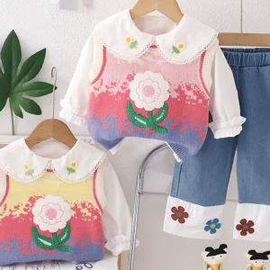 Baby clothes spring and autumn foreign cute sweater three-piece set of small children's clothes one-year-old little girl baby out spring clothes – Image 3