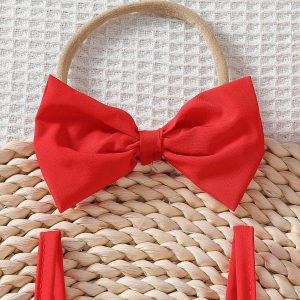 hot sale baby girl and children's one-shoulder ruffle suspender top + love embroidered denim short set assembly headscarf – Image 3