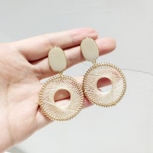 Silver needle European and American autumn and winter new dripping rectangular thick line braided round earrings niche exaggerated earrings earrings women – Image 3