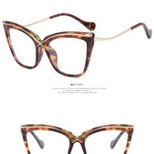X Cat's Eye Metal Glasses Frame  New Anti-Blue Light Large Frame Flat Lens European and American INS Trend Retro Glasses Frame – Image 4
