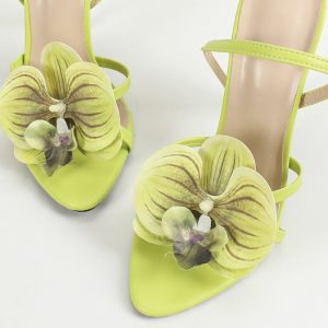 Cross-border European and American women's three-dimensional floral decoration back ankle strap round toe stiletto sandals fashion party heels – Image 3