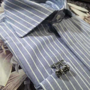 Spring high-quality cotton vintage windsor collar french cufflinks men's long-sleeved striped shirt shirt – Image 6
