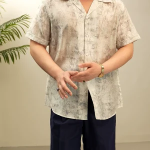 PAPER Wanwan [cool and lightweight] acetate Tencel Cuban collar short-sleeved floral shirt loose casual shirt men – Image 3
