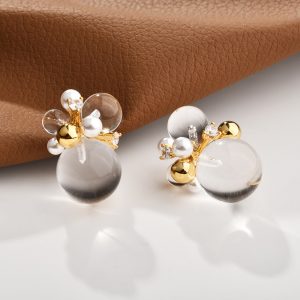 Korean temperament elegant transparent crystal ball stud earrings inlaid with zirconium unique personality Internet celebrity earrings fashion commuter earrings – Image 4