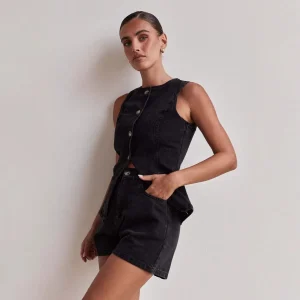 2025 spring and summer new Amazon independent station European and American fashion sleeveless waist high-waisted loose denim shorts suit – Image 3