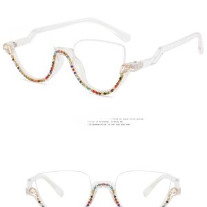 Anti-blue half-frame diamond-studded flat mirror  new European and American personality retro optical mirror fashion trend glasses frame – Image 5