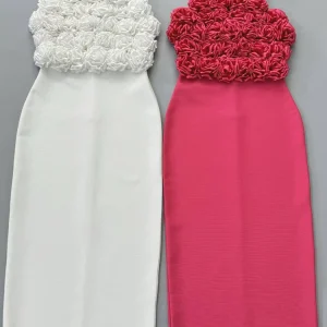 French temperament halterneck three-dimensional flower bandage dress women's niche slim sexy backless party evening dress skirt – Image 7