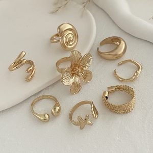 European and American cross-border ocean resort wind conch scallop shell ring set ins wind metal flower open ring girl – Image 5