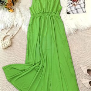 European and American plus-size women's summer new Amazon independent station solid color waist wrap vest dress – Image 4