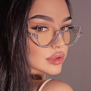 Anti-blue half-frame diamond-studded flat mirror  new European and American personality retro optical mirror fashion trend glasses frame – Image 3