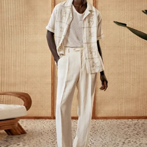 Men's summer casual linen pants straight leg casual pants loose linen large size loose straight pants – Image 3